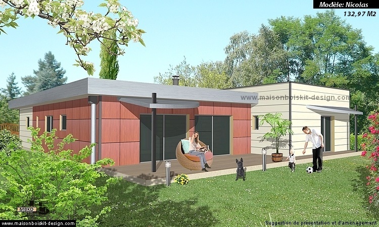 kit maison bois moderne 3 chambres garage terrasse