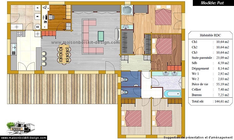 maison bois en kit moderne toit plat 4 chambres bureau