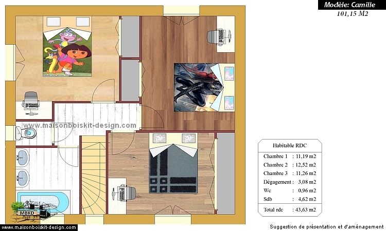 plan maison 3 chambres étage