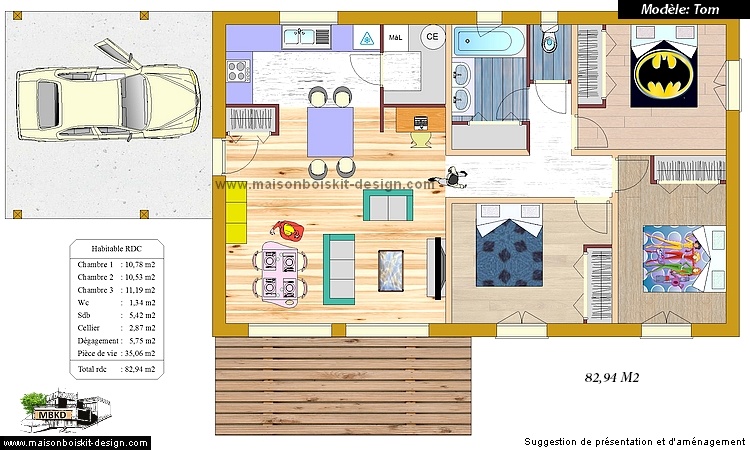 plan maison bois 3 chambres carport