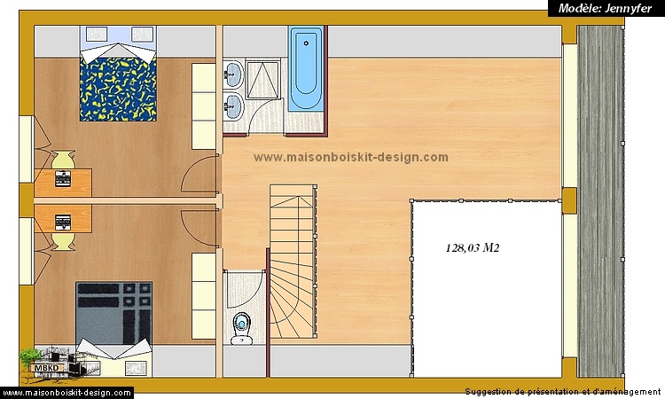 plan maison bois étage 3 chambres mezzanine