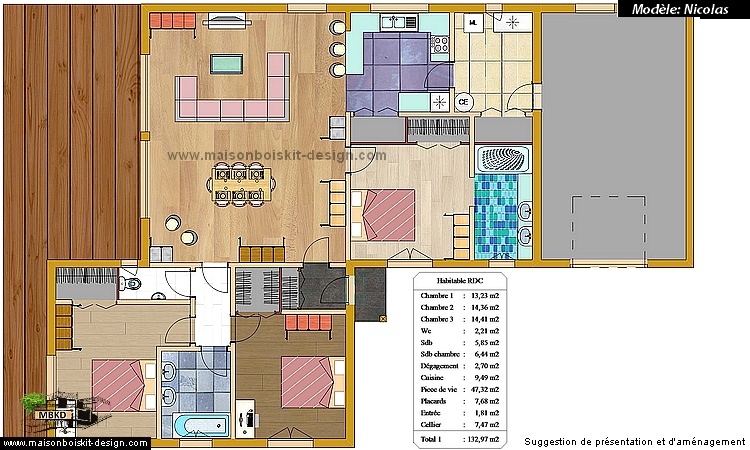 plan maison contemporaine 3 chambres garage