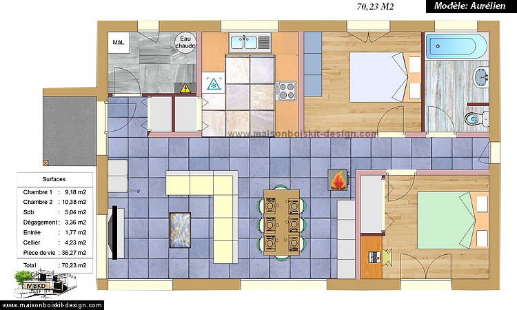 plan maison ossature bois 2 chambres