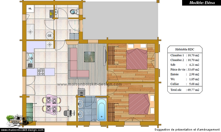 plan petite maison pas chère 2 chambres 70 m2